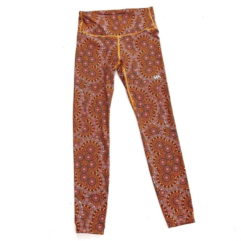 RVCA Kelsey Brooks VA Essential Leggings print red yellow high-waist workout M